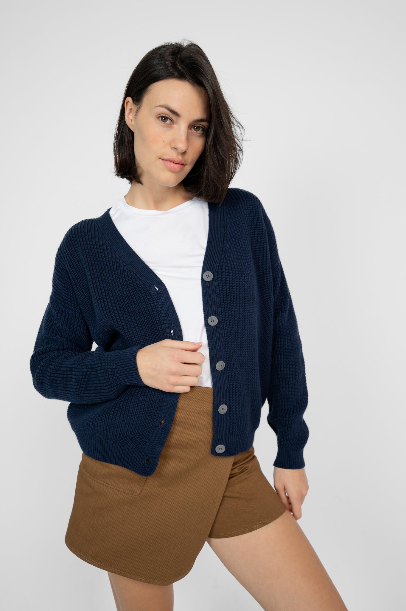 Kurze Strickjacke navy